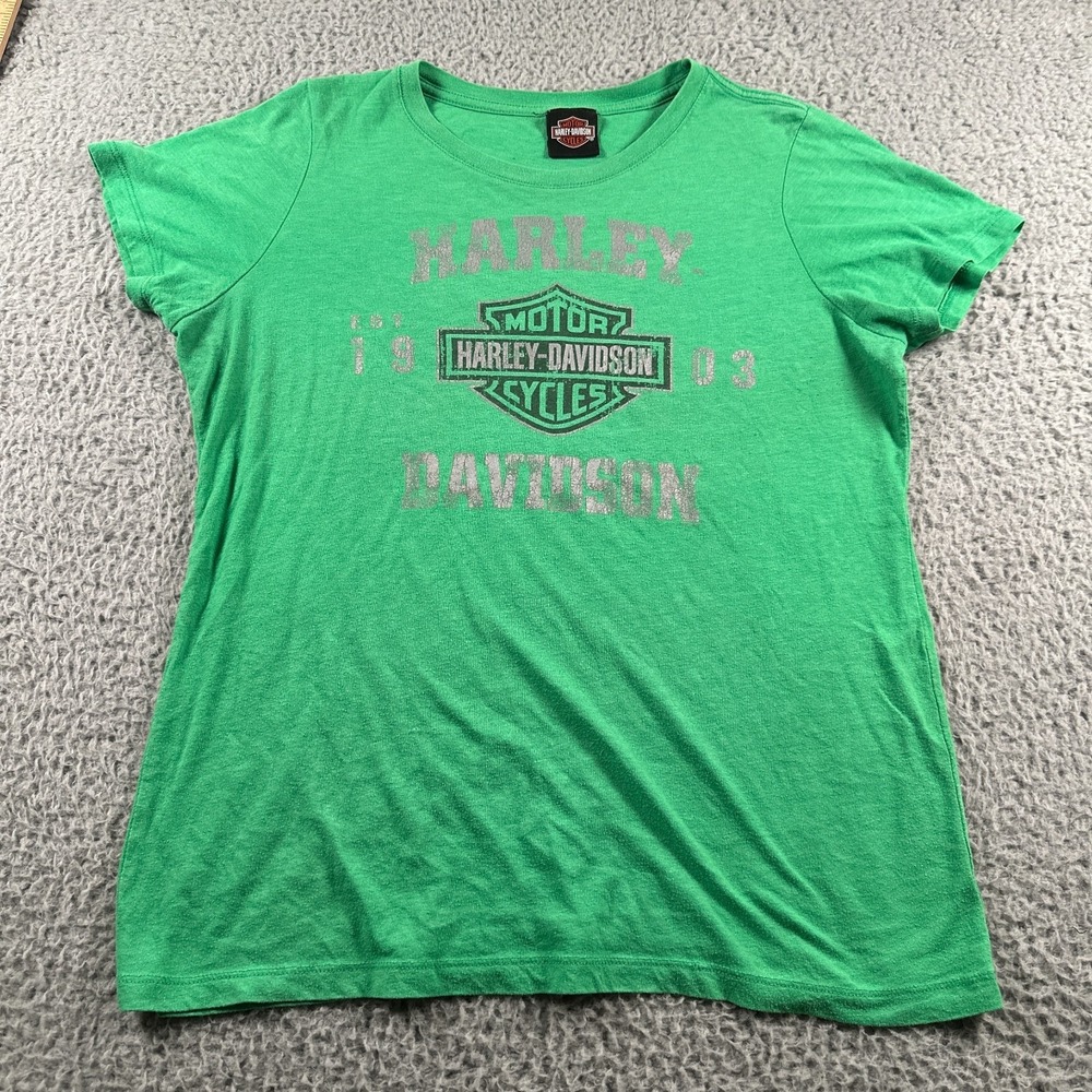 Harley Davidson Glendale CA Shirt Size Medium Green Tee Short‎ Sleeve